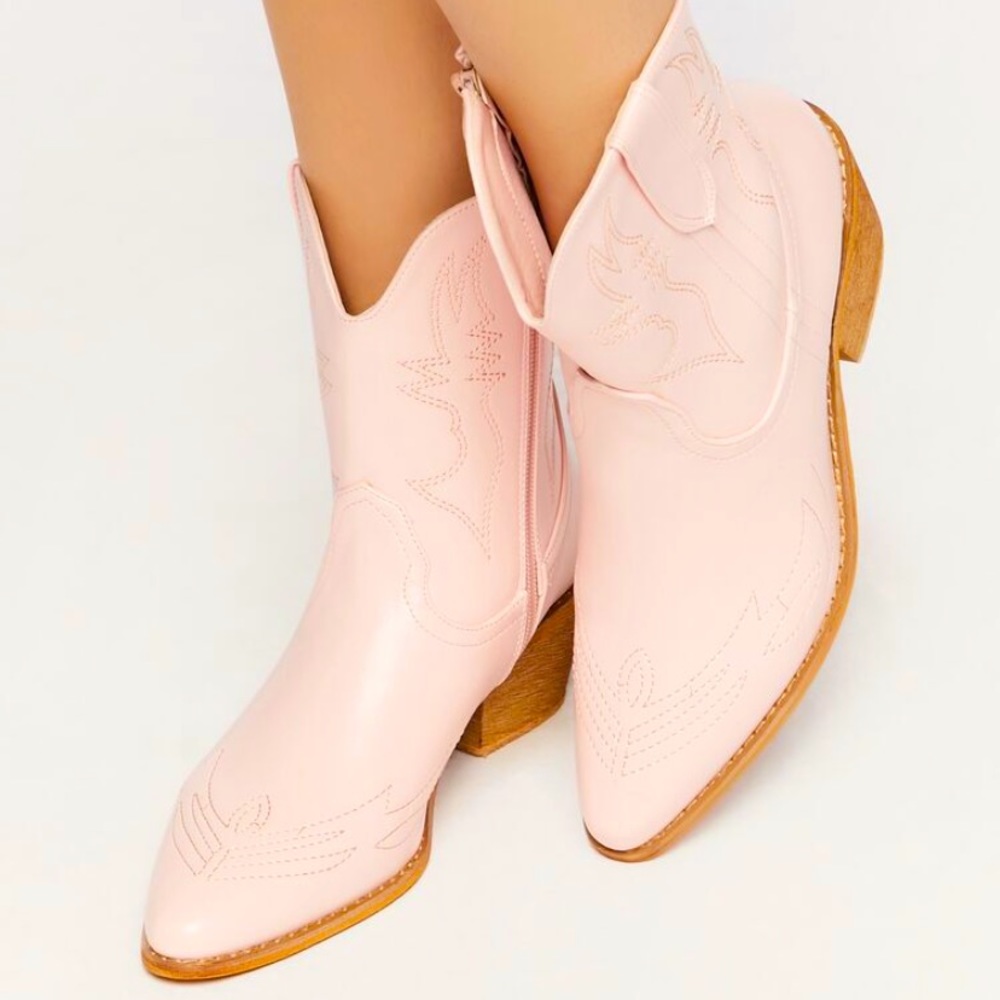 Pink faux leather cowgirl boots